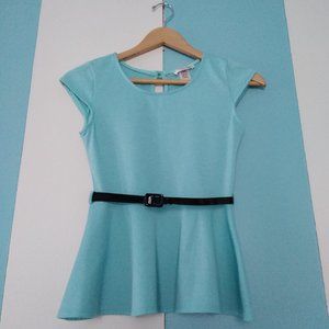 A'GACI Baby Blue Peplum Shirt w/ Black Belt